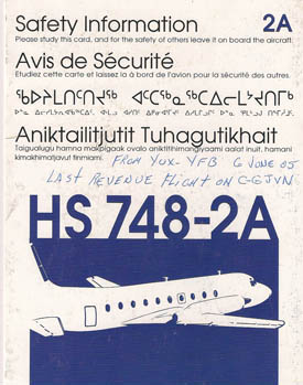 Safety Card with crew signatures