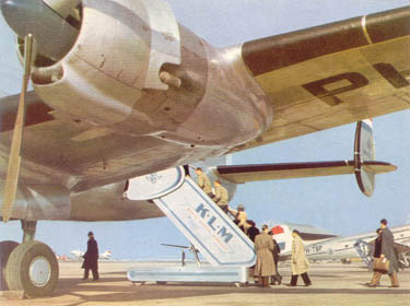 Passenger boarding the KLM flight, a Lockheed Constellation