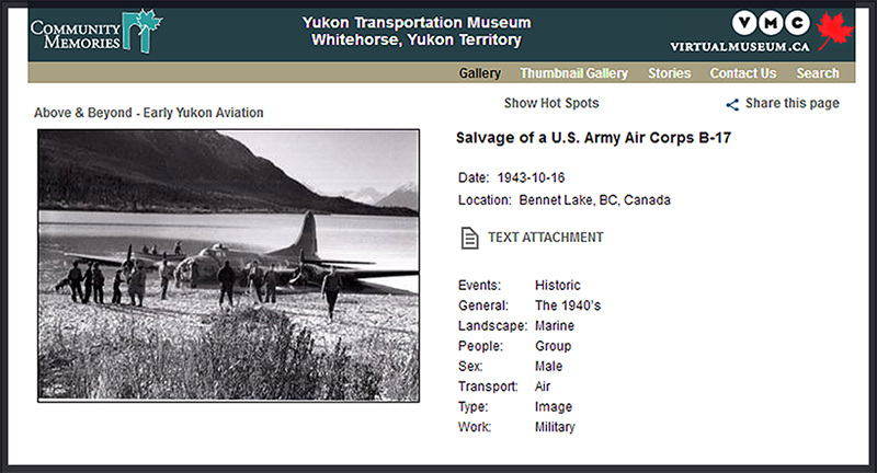 B-17 salvaged at Bennet Lake