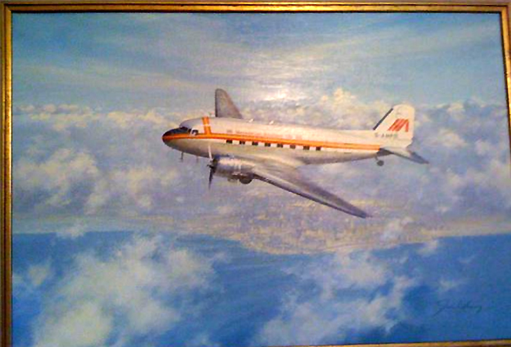 Painting by John Young of DC-3 G-AMPO