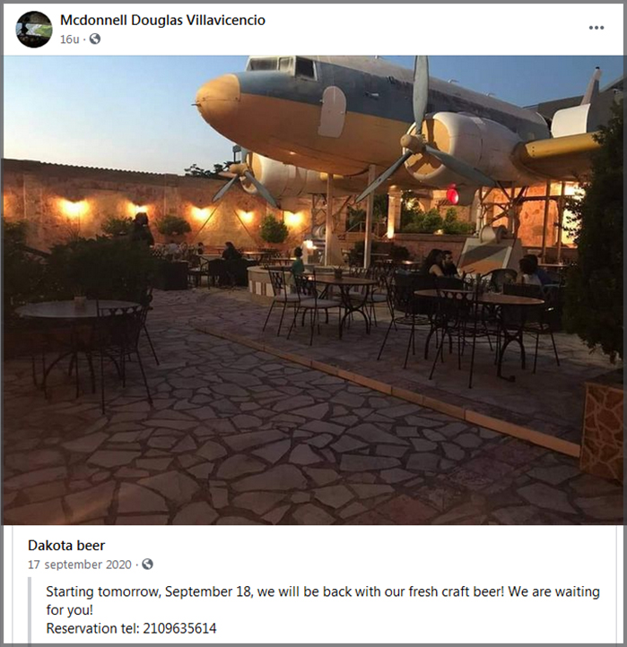 C-47B at Restaurant Dekatria in Athens (FB 2021)