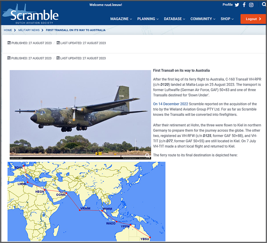 Luftwaffe Transalls to Australia