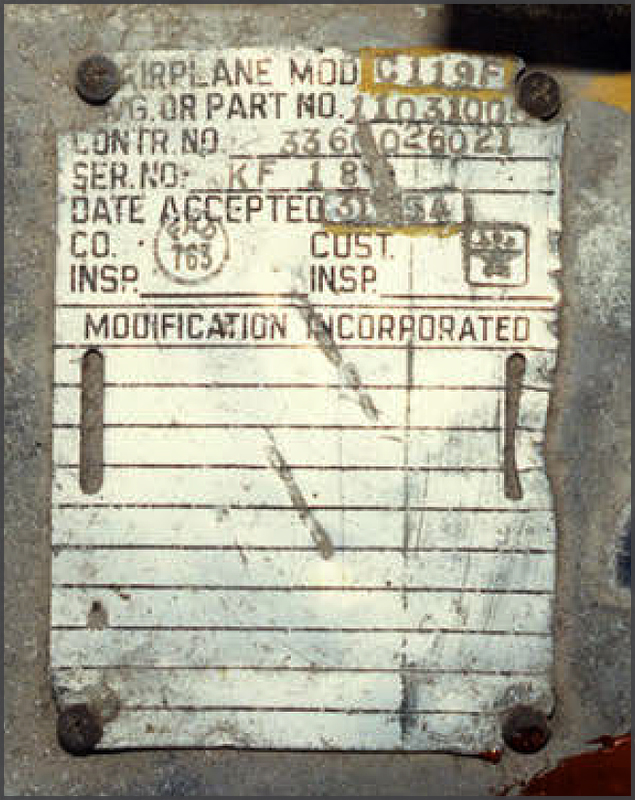 C-119 KF serial plate (Dan Deloria)