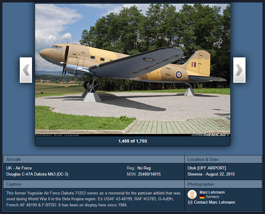C-47 preserved at Otok, Slovenia