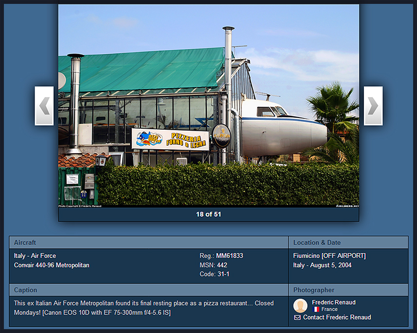 Convair CV440 mm61833 31-1 - ex/ ItalianAF CV440 as a pizza restaurant (2004) @Fiumicino,Rome -status?