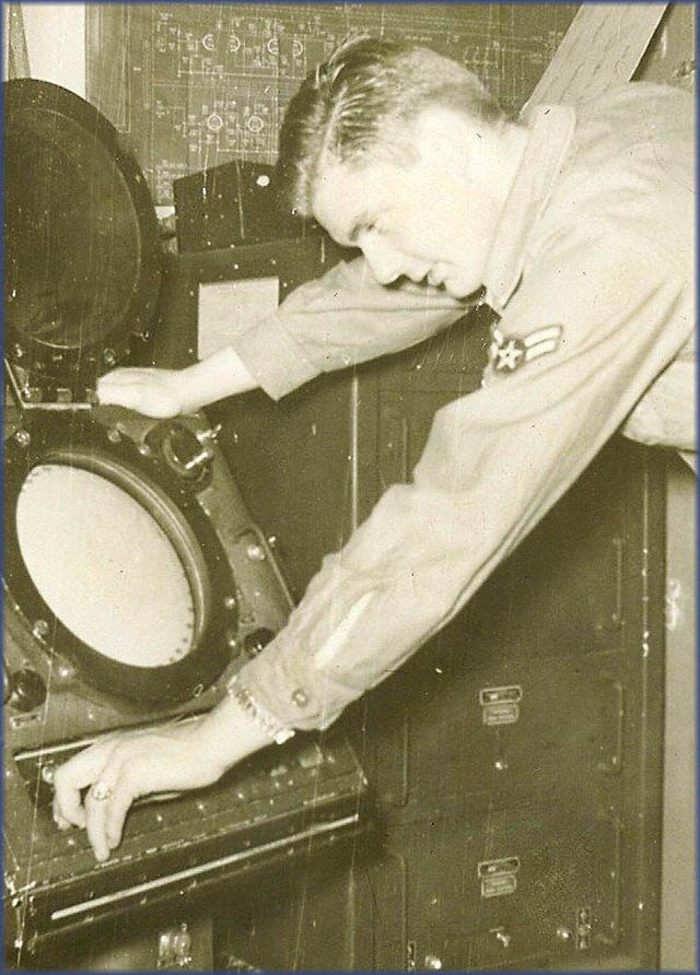 Art Christensen in radar maintenance room - 1957