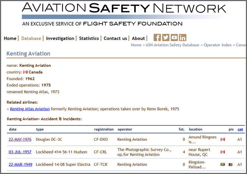 Kenting Aviation by Aviation Safety Network (ASN)