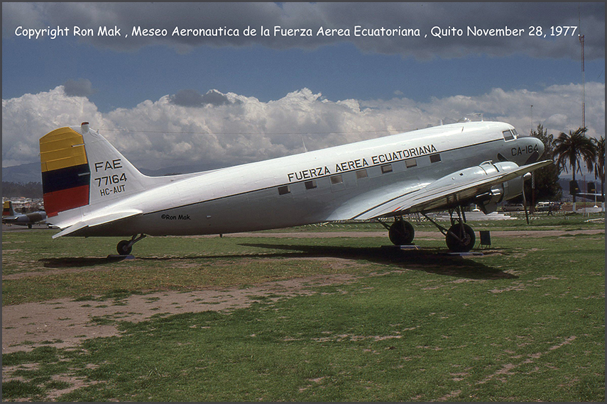 DC-3 77164 at Quito's air museum; Ron Mak photo