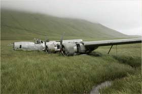 B-24 wreckage at Atka Island, Aleuts