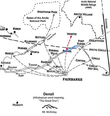 Route Venetie - Beaver
